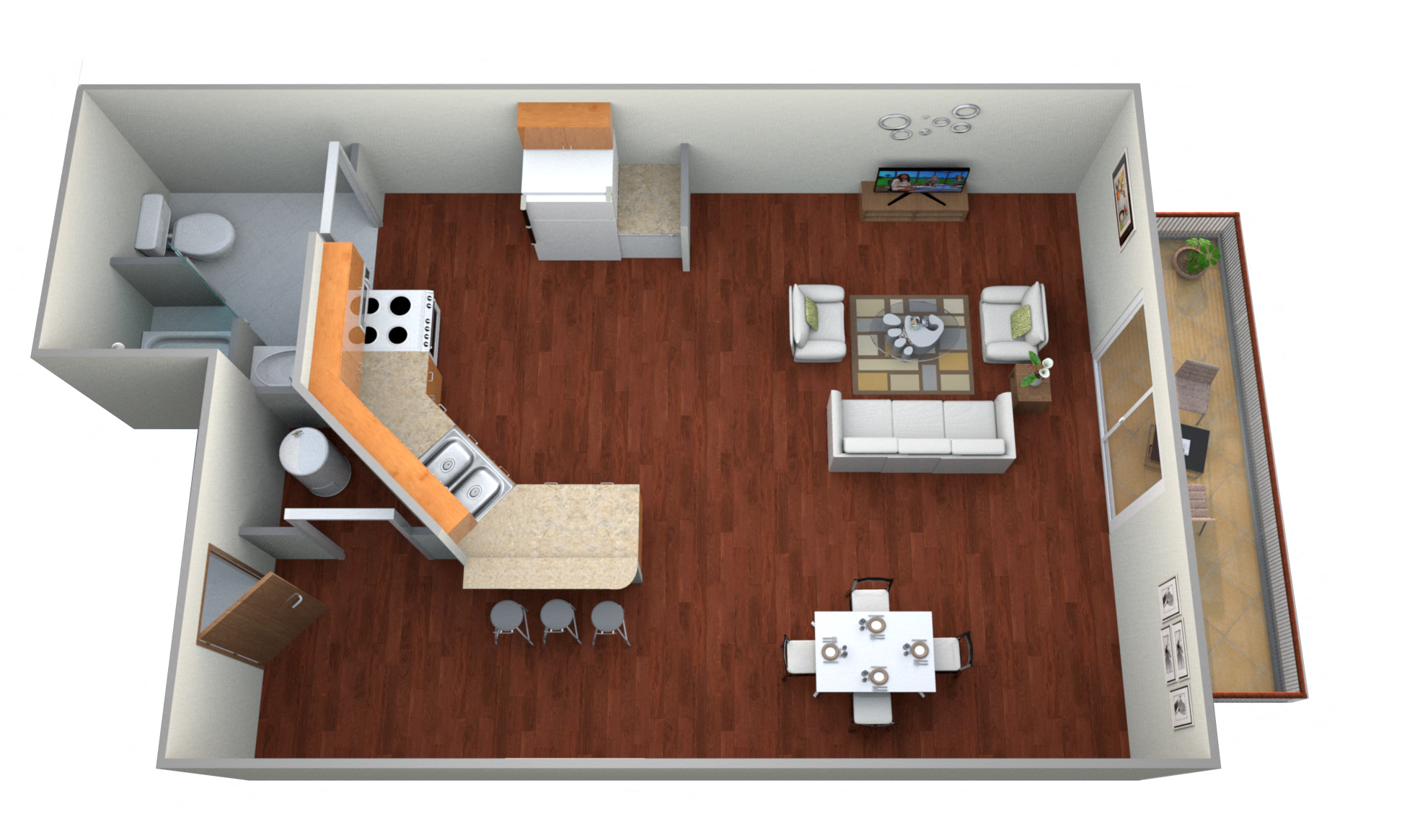 Floor plan for studio, 1 bath, 350 sqft